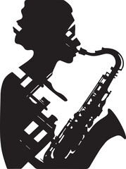 Woman playing the trumpet Black And White, Vector Template for Cutting and Printing