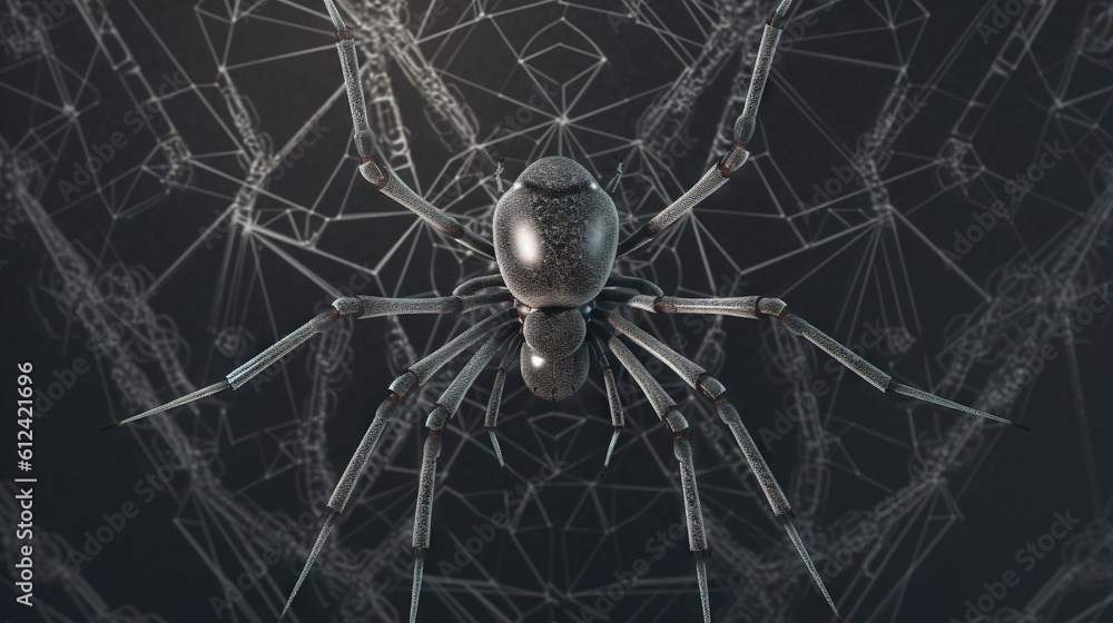 Poster a close up of a spider on a black background with a pattern of lines and dots in the center of the s