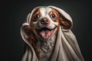 good and hygienic doggy background with towel for shower generative ai