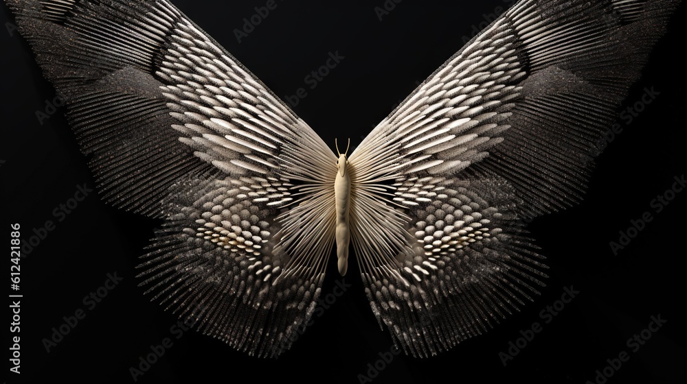 Poster a close up of a metal object with wings on a black background with a black background and a black ba