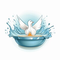Cartoon baptismal shell with water and dove, symbolizing the Holy Spirit in Christian baptism Generative AI