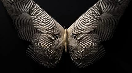 Fotobehang Grunge vlinders  a close up of a metal object with wings on a black background with a black background and a black background with a black background and white photo of a butterfly.  generative ai