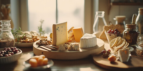 Cheeseboard with crapes an cracker - generative AI, KI