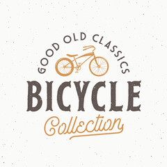 Retro Vector Bike Label Logo Template. Chopper Bicycle Vintage Style Illustration with Typography and Shabby Texture Isolated