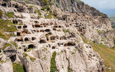 Aerial view of Vardzia. It is a cave monastery site in southern Georgia