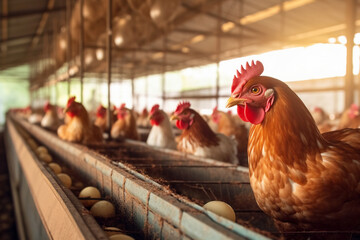 Egg chicken farm. hens in cages industrial farm.