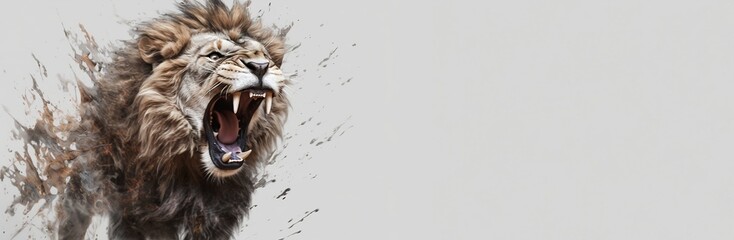 Head of a lion, fragmented background, Generative AI