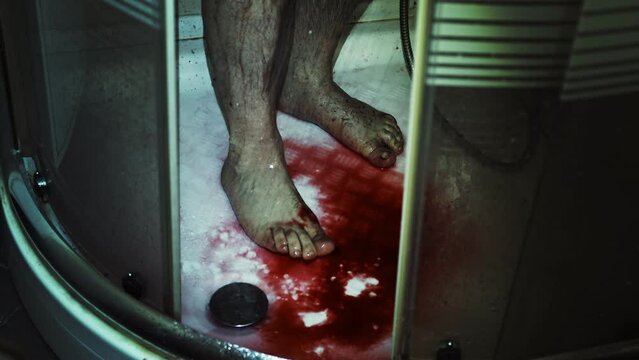 Murder Crime Bloody Feet in  Shower