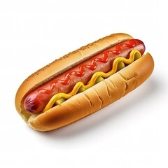 Hot dog with mustard and ketchup on a white background
