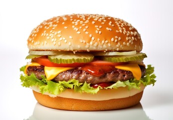 Cheeseburger or hamberger on a white background. fast food