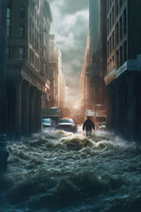 Fototapeta na wymiar AI generated modern european or american city flooded, natural disaster