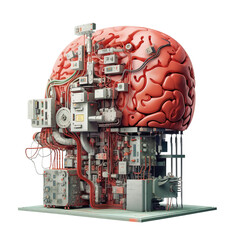brain combined half merging with technology.