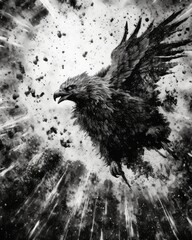 Fototapeta premium art eagle in space . dreamlike background with eagle . Hand Drawn Style illustration