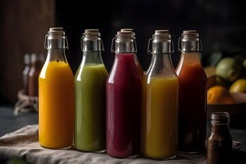 Glass bottles of freshly squeezed juice with no waste.
