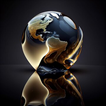 Shiny glowing transparent earth on black background.  Generative AI