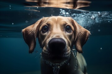 Golden retriever swimming underwater