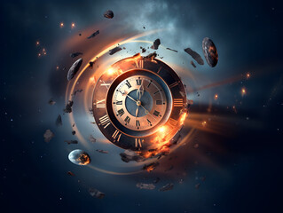 Clock with roman numbers. Concept of time flies, time passing, time exploration. AI generated