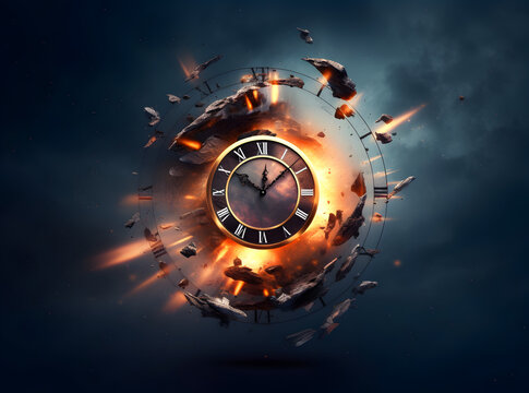 Clock with roman numbers. Concept of time flies, time passing, time exploration. AI generated