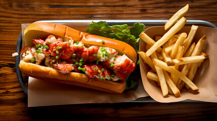 Lobster roll with french fries