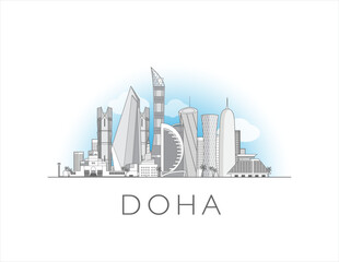 Obraz premium Doha, Qatar, cityscape line art style vector illustration