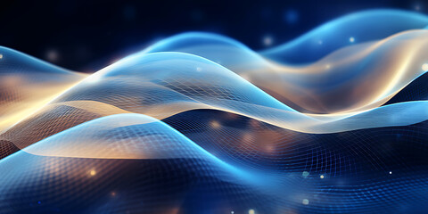 blue background with waves and glitter - generative AI, KI