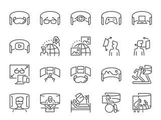 VR glasses icon set. It included ar, virtual reality, gadgets, technology, and more icons. Editable Vector Stroke.
