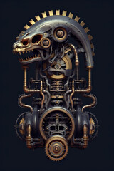 A mechanical clock with a lizard's head on top of it. Generative AI.