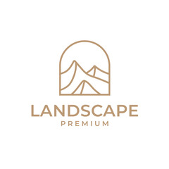 Creative landscape desert line logo design vector illustration symbol icon