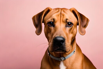 Obraz premium Rhodesian Ridgeback on light pink background