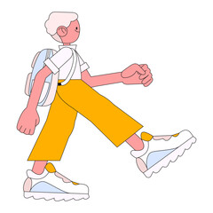 Boy going to elementary or middle school vector illustration. Happy pupil or preschooler holding books isolated on white. Child with backpack or bag and study supplies. Back to school concept.