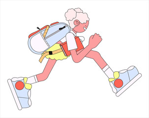 Girl going to elementary or middle school vector illustration. Happy pupil or preschooler holding books isolated on white. Child with backpack or bag and study supplies. Back to school concept.