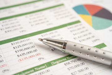 Pen on chart or graph paper. Financial, account, statistics and business data concept.