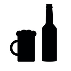 Vector flat beer bottle and glass silhouette isolated on white background