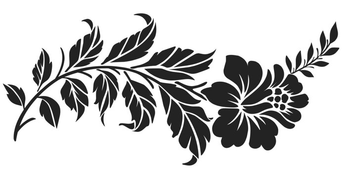 black and white silhouette of flowers stencil vector design