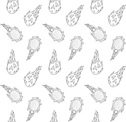 Vector seamless pattern of hand drawn sketch doodle dragon fruit isolated on white background