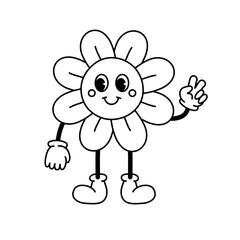 Vector retro groovy cartoon outline flower isolated on white background