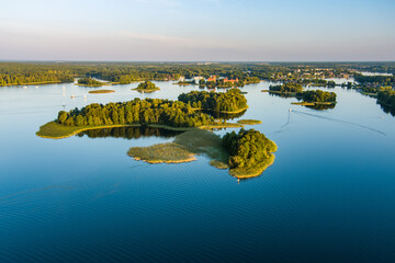 Beautiful aerial view of lake Galve, favourite lake among water-based tourists, divers and holiday...