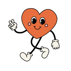 Vector retro groovy cartoon red heart isolated on white background