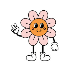 Vector retro groovy cartoon colored flower isolated on white background