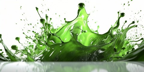 Splash of green liquid on a white background. Created with generative AI tools
