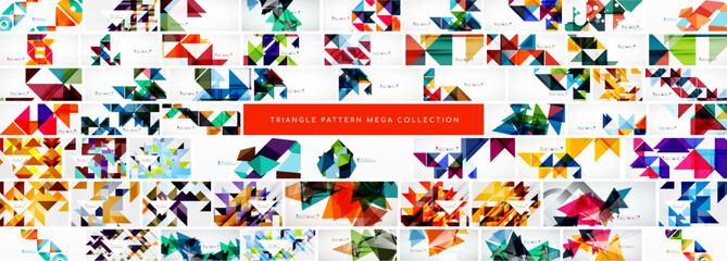 Mega collection of color triangle pattern backgrounds. Backdrop bundle for wallpaper, banner, background, landing page, wall art, invitation, print, posters
