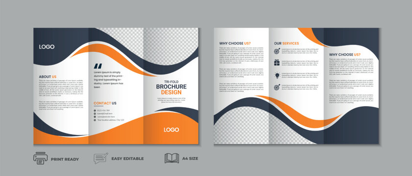 Professional clean modern and corporate various colorful unique trifold brochure template, three fold cover page, three fold presentation, bifold brochure layout design with mockup