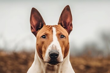 Adorable and Attentive: Big Brown Bull Terrier Dog - A Courageous Carnivore With Purposeful Stare. Generative AI - obrazy, fototapety, plakaty