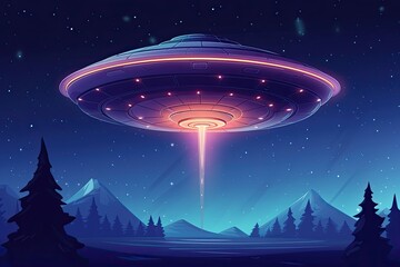 Fototapeta na wymiar Alien Invasion: a Generative Three-Dimensional Illustration of an Unidentified Flying Object in the Night Sky. Generative AI