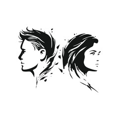 boy and girl face profile isolated vector set on the white background