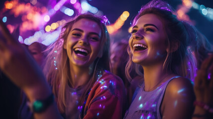 Obraz na płótnie Canvas Beautiful girls / women having fun at a music festival / concert
