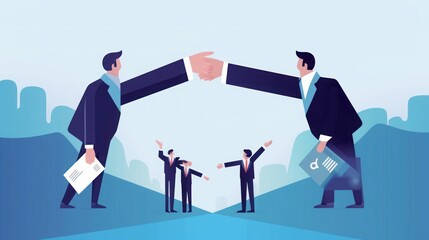 Deal. People overcome an obstacle by joining hands. Business  illustration, Generative AI