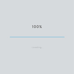 Rainbow 100 pecent loading sign vector illustration on grey background. Light blue loading bar in progress symbol, icon, banner. Used for updating and upgrade concept