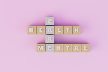 The concept of maintaining mental health. Cubes on a pastel background. 3D render