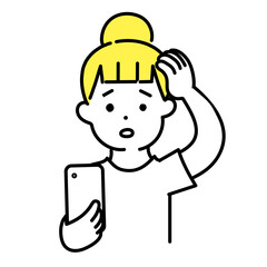 かわいい人物のイラストシリーズ _ カジュアルな服装の女性_ 戸惑う